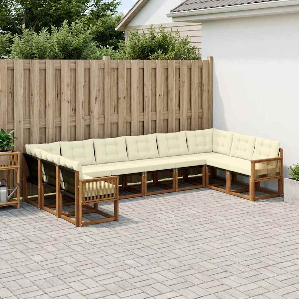 vidaXL Zestaw sof na zewnątrz z poduszką 10 pcs Naturalny i Kremowy
