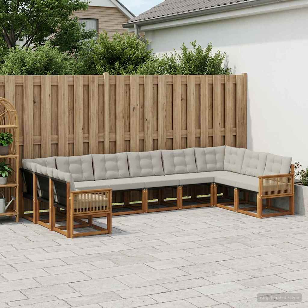 vidaXL Zestaw sof na zewnątrz z poduszką 10 pcs Naturalny i jasnoszary