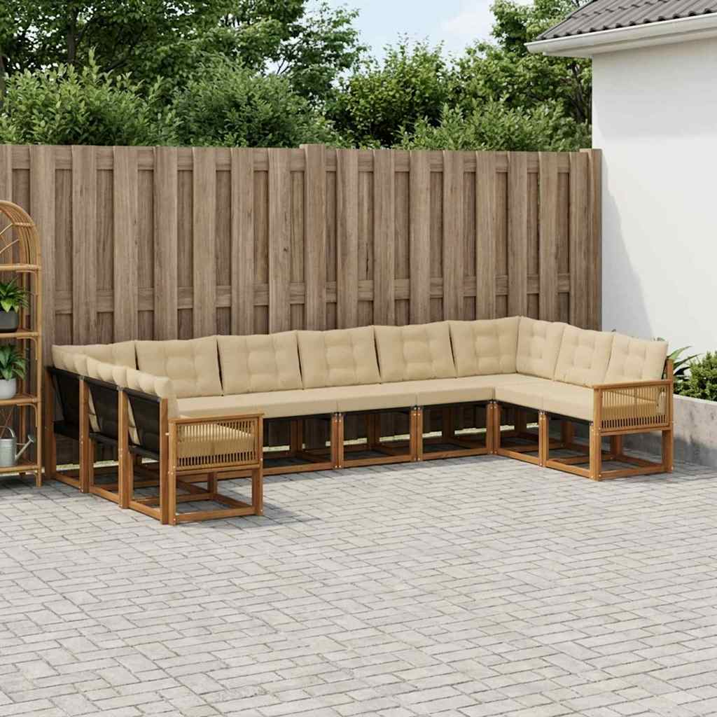 vidaXL Zestaw sof na zewnątrz z poduszką 10 pcs Naturalny i Beżowy