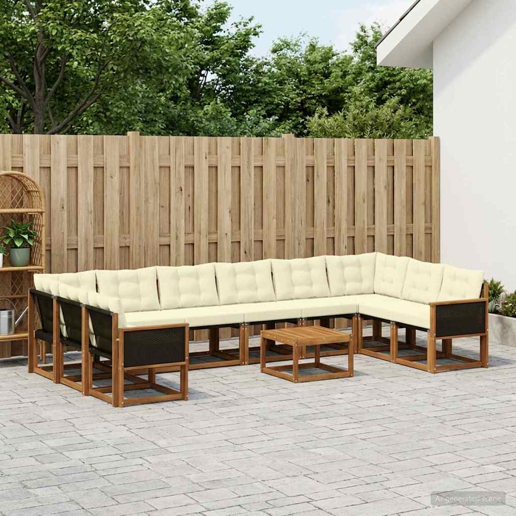 vidaXL Zestaw sof na zewnątrz z poduszką 11 pcs Naturalny i Kremowy