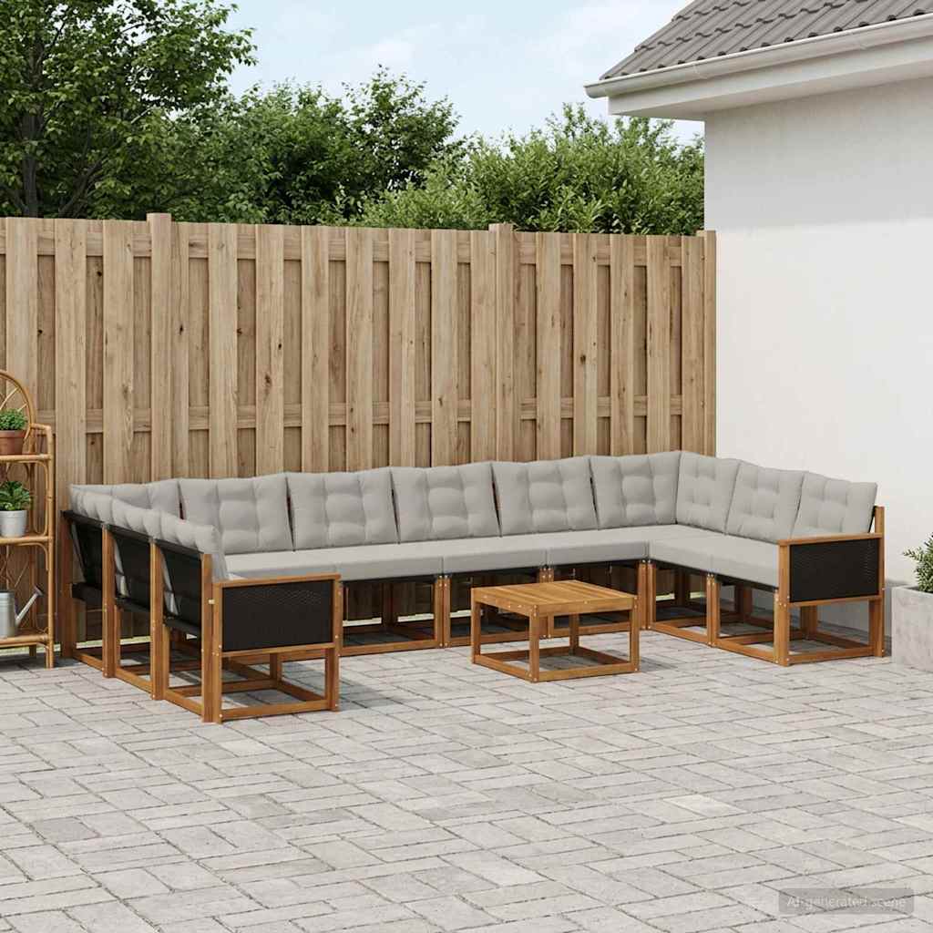 vidaXL Zestaw sof na zewnątrz z poduszką 11 pcs Naturalny i jasnoszary