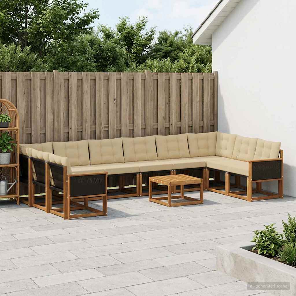 vidaXL Zestaw sof na zewnątrz z poduszką 11 pcs Naturalny i Beżowy