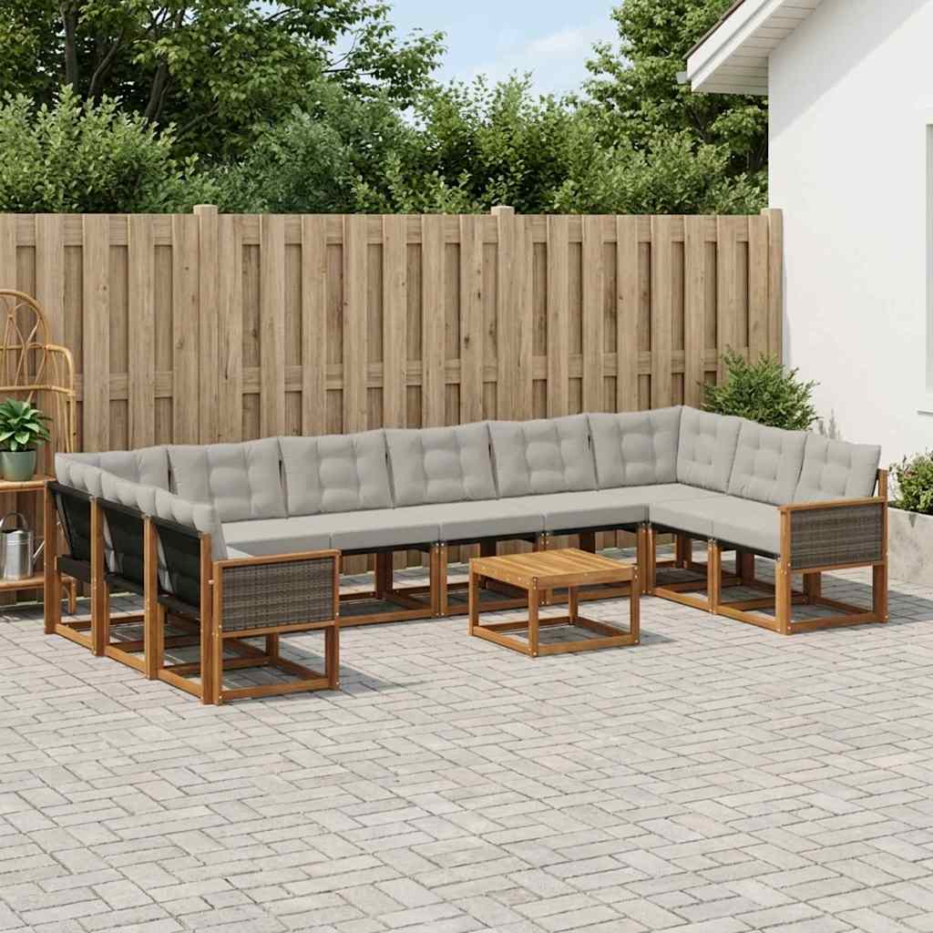 vidaXL Zestaw sof na zewnątrz z poduszką 11 pcs Naturalny i jasnoszary