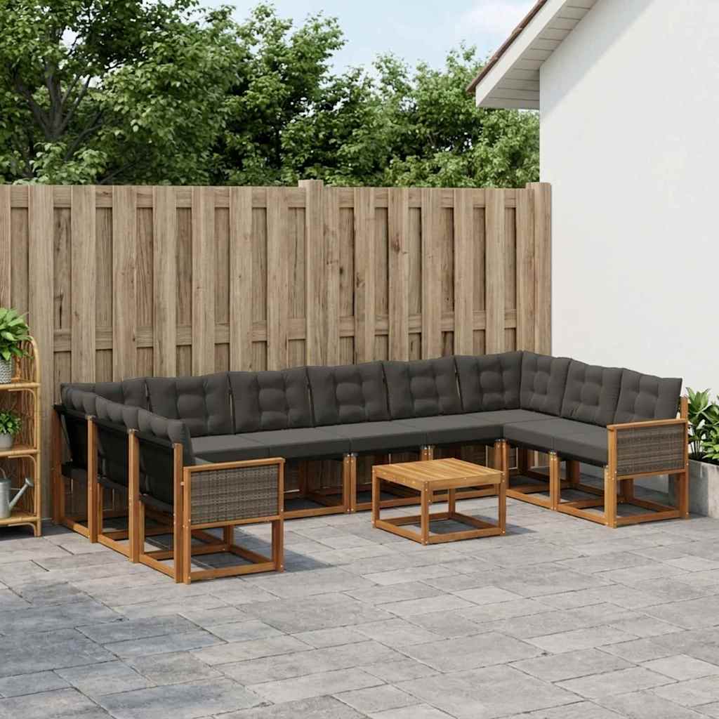 vidaXL Zestaw sof na zewnątrz z poduszką 11 pcs Naturalny i czarny