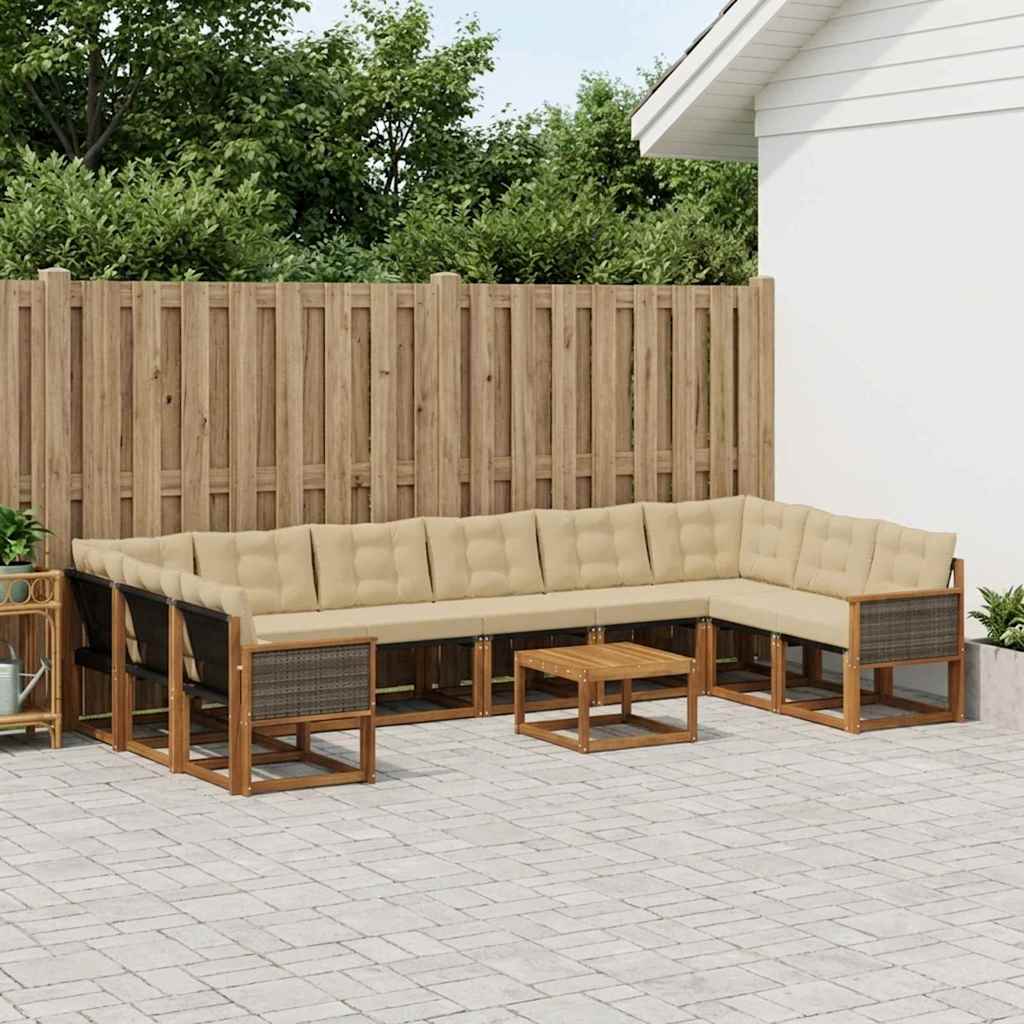 vidaXL Zestaw sof na zewnątrz z poduszką 11 pcs Naturalny i Beżowy