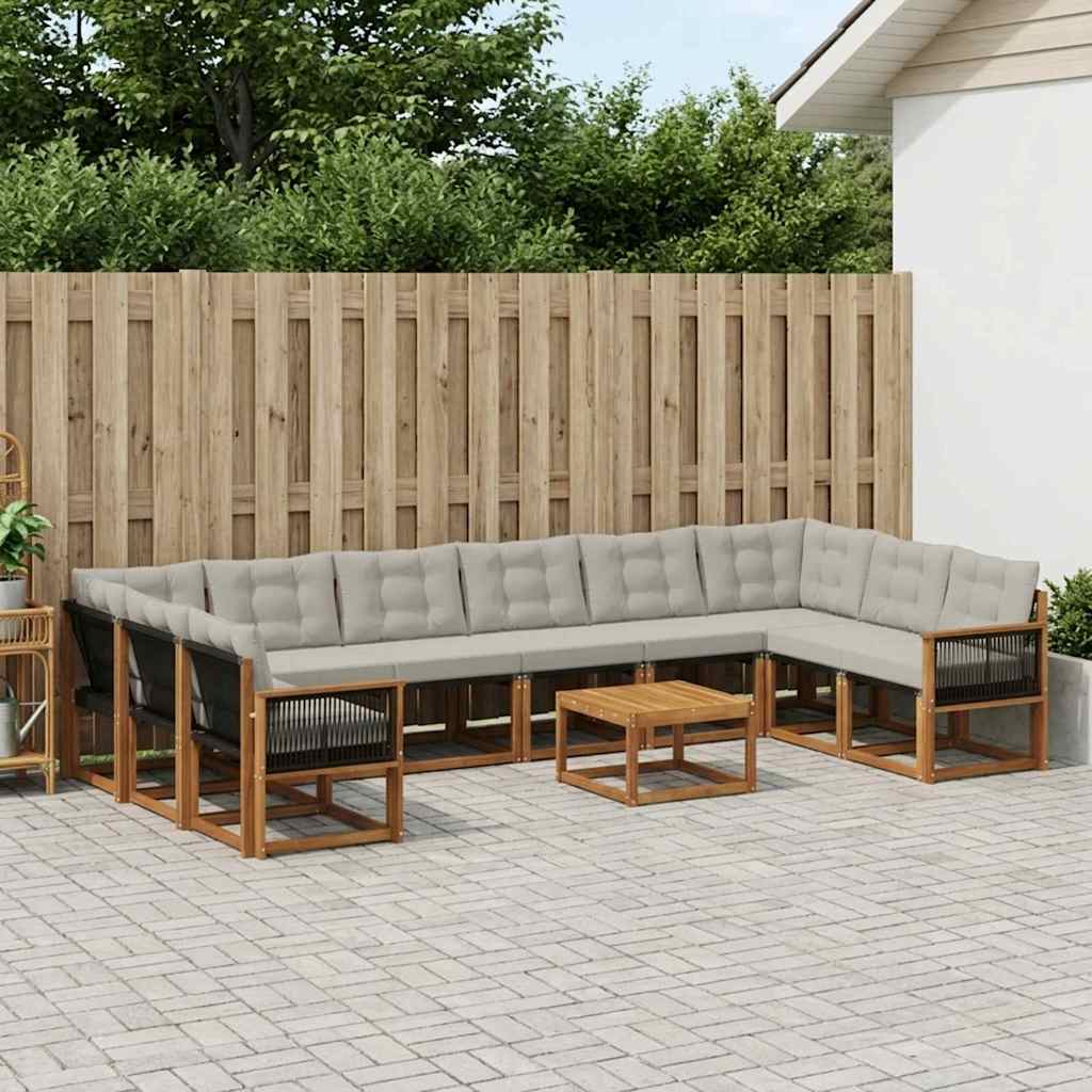 vidaXL Zestaw sof na zewnątrz z poduszką 11 pcs Naturalny i jasnoszary