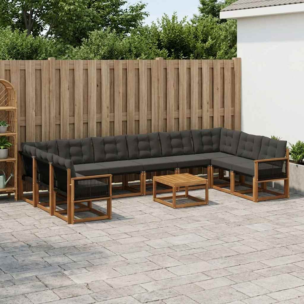 vidaXL Zestaw sof na zewnątrz z poduszką 11 pcs Naturalny i czarny