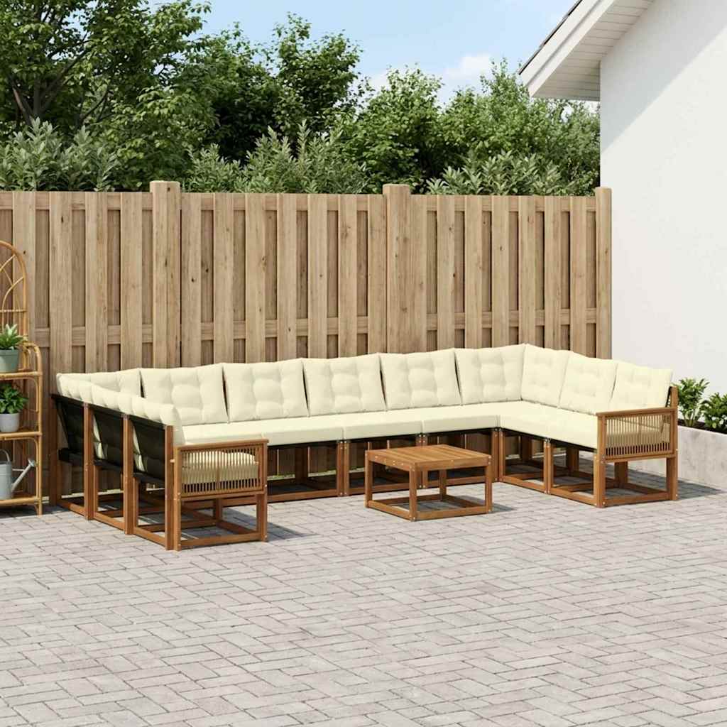 vidaXL Zestaw sof na zewnątrz z poduszką 11 pcs Naturalny i Kremowy
