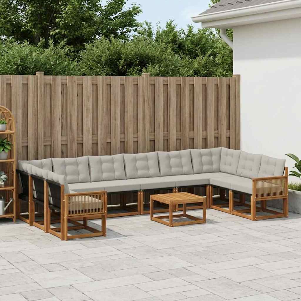 vidaXL Zestaw sof na zewnątrz z poduszką 11 pcs Naturalny i jasnoszary