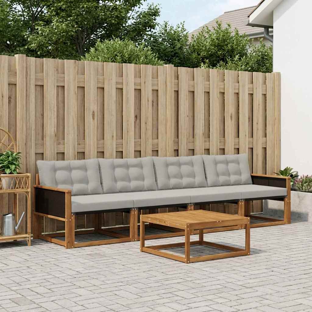 vidaXL Zestaw sof na zewnątrz z poduszką 5 pcs Naturalny i jasnoszary