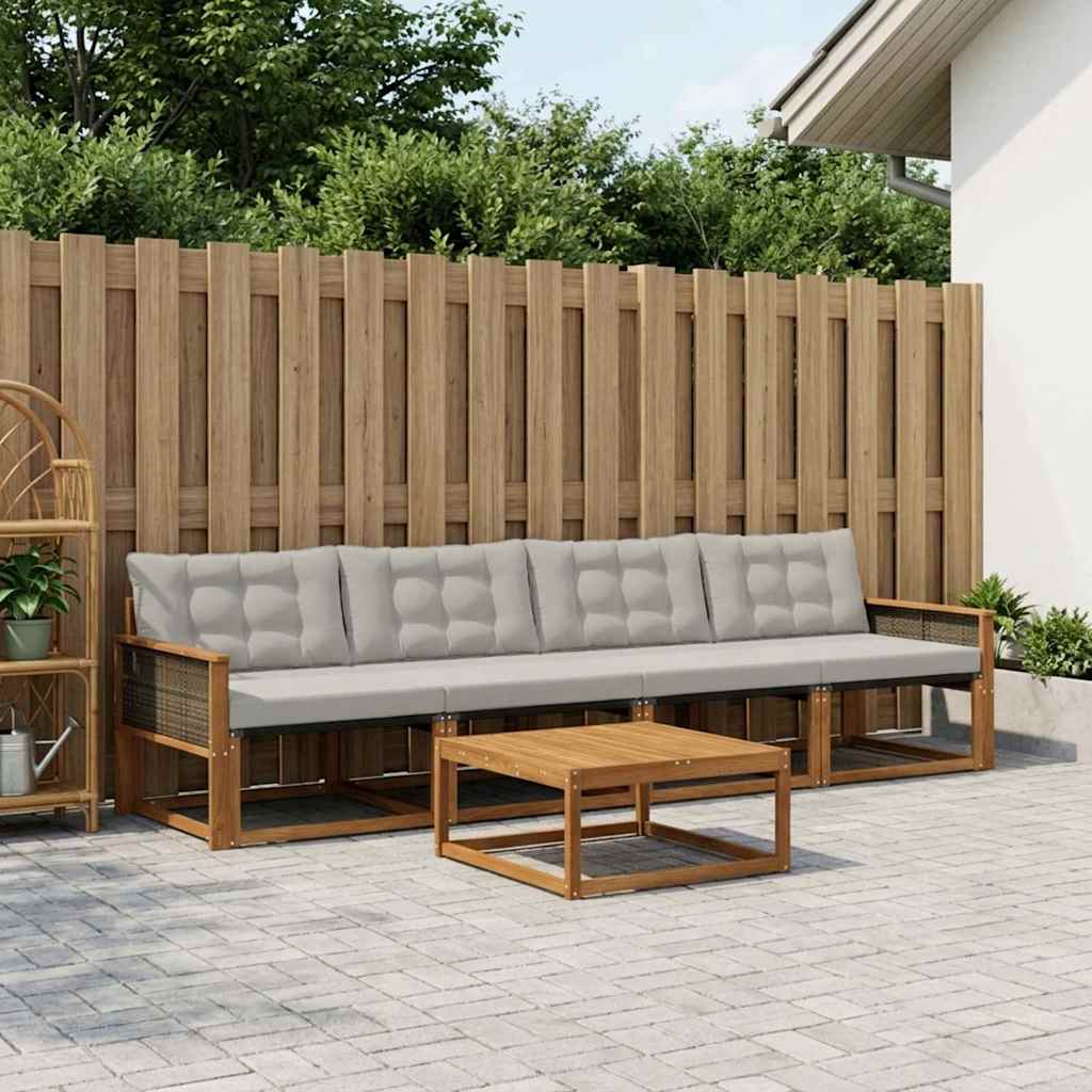 vidaXL Zestaw sof na zewnątrz z poduszką 5 pcs Naturalny i jasnoszary