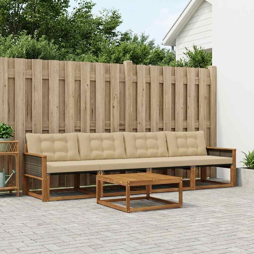 vidaXL Zestaw sof na zewnątrz z poduszką 5 pcs Naturalny i Beżowy