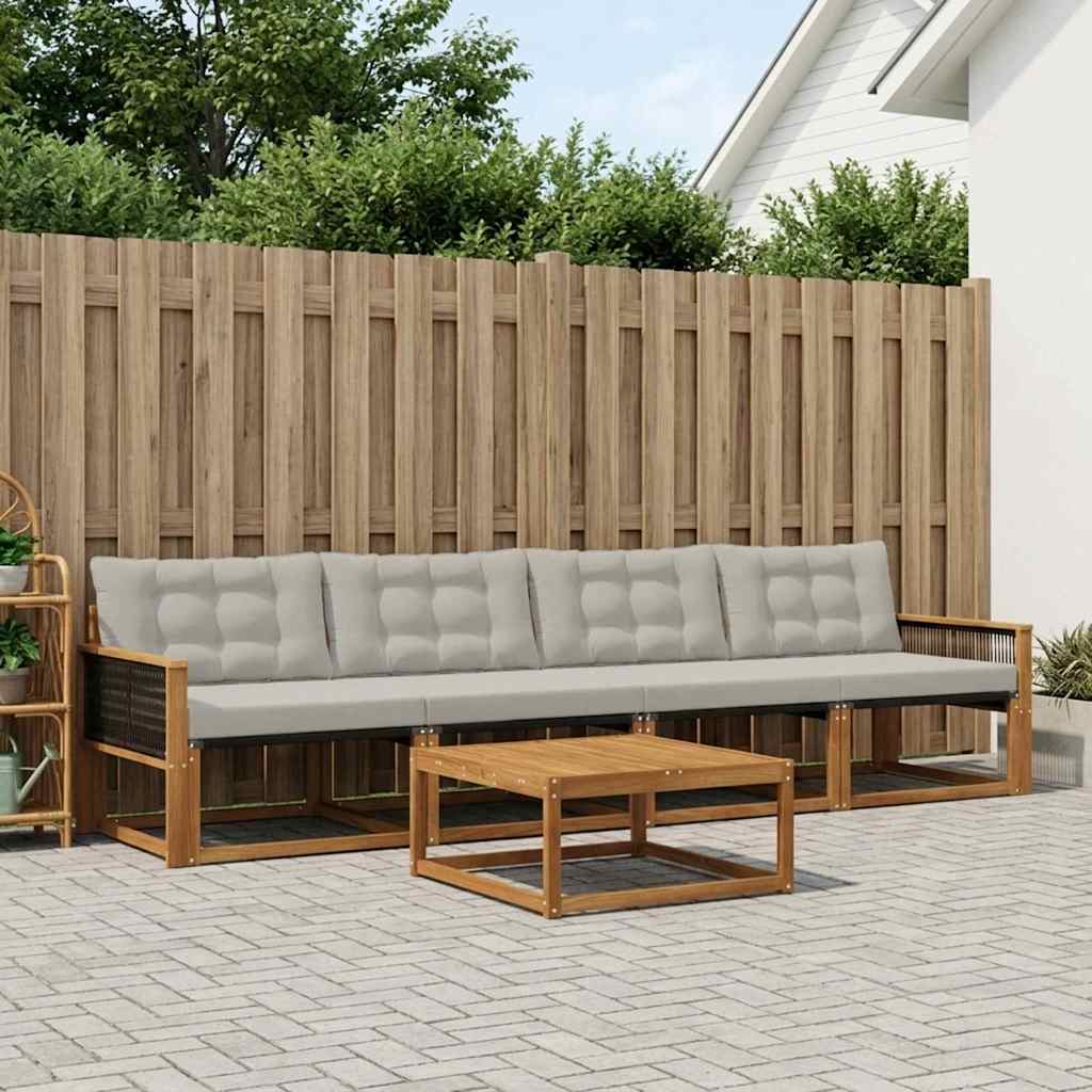 vidaXL Zestaw sof na zewnątrz z poduszką 5 pcs Naturalny i jasnoszary