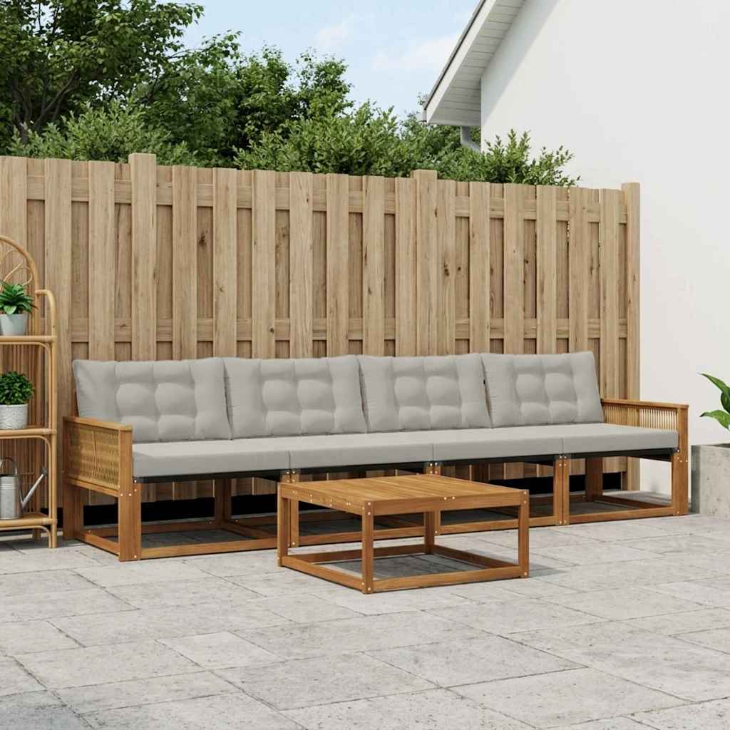 vidaXL Zestaw sof na zewnątrz z poduszką 5 pcs Naturalny i jasnoszary