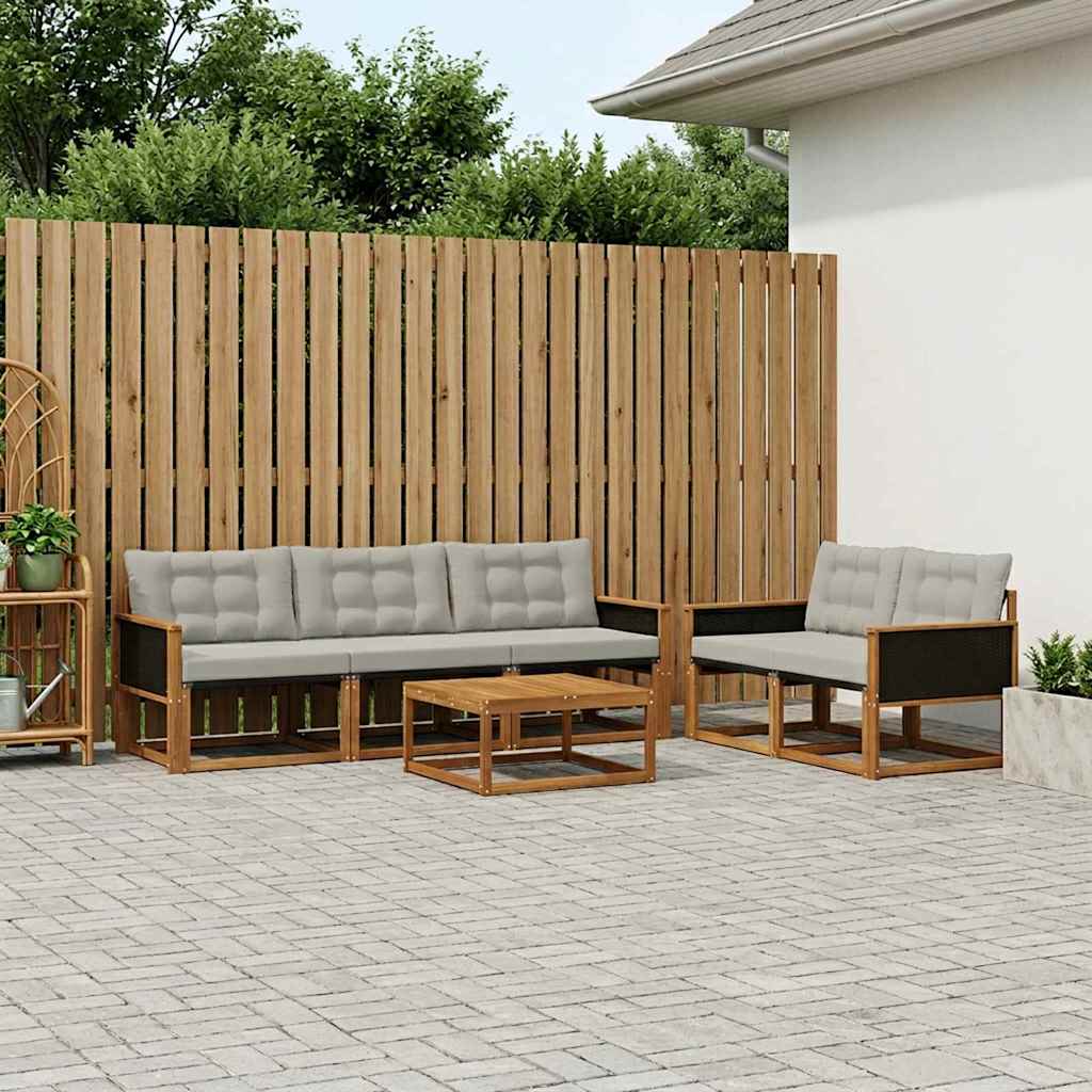 vidaXL Zestaw sof na zewnątrz z poduszką 6 pcs Naturalny i jasnoszary