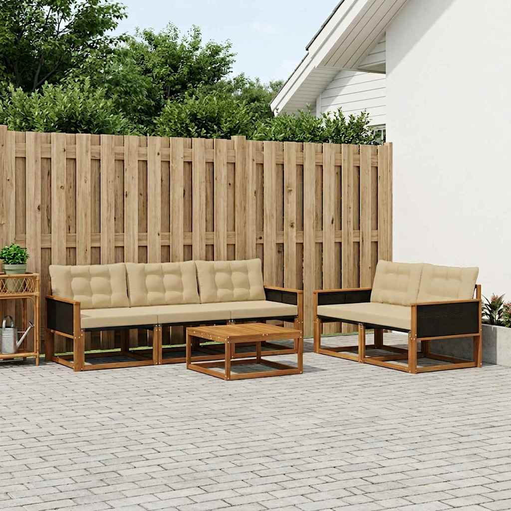 vidaXL Zestaw sof na zewnątrz z poduszką 6 pcs Naturalny i Beżowy