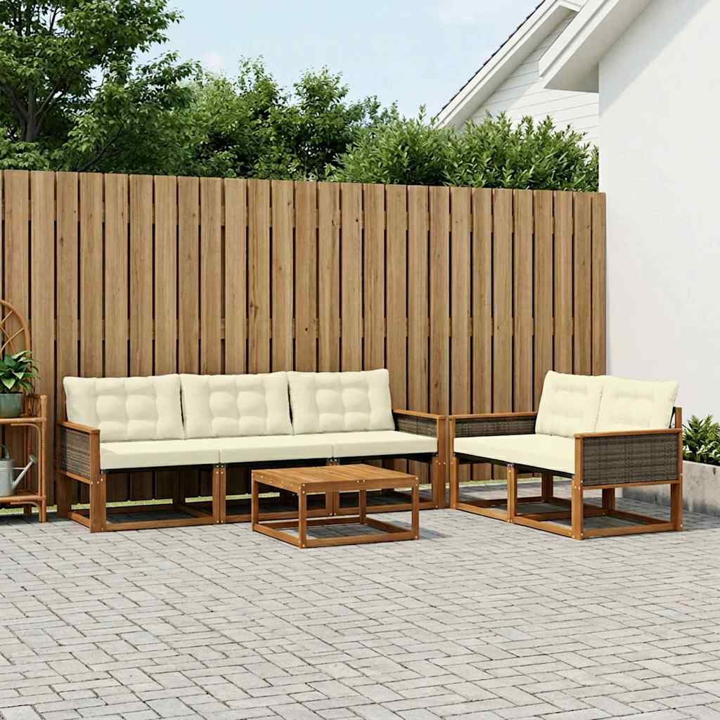 vidaXL Zestaw sof na zewnątrz z poduszką 6 pcs Naturalny i Kremowy