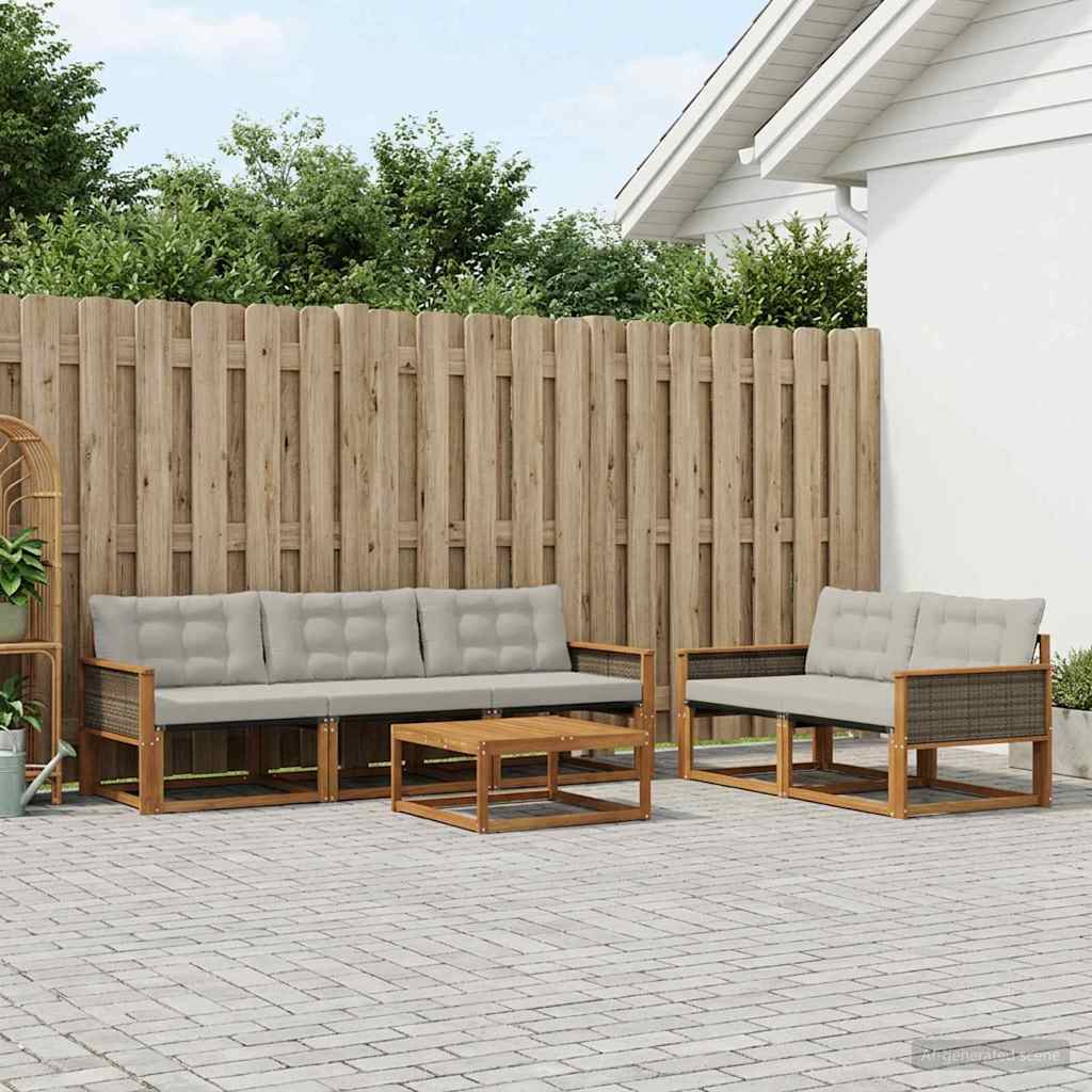 vidaXL Zestaw sof na zewnątrz z poduszką 6 pcs Naturalny i jasnoszary