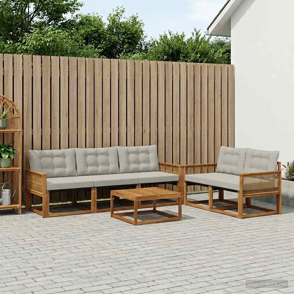 vidaXL Zestaw sof na zewnątrz z poduszką 6 pcs Naturalny i jasnoszary