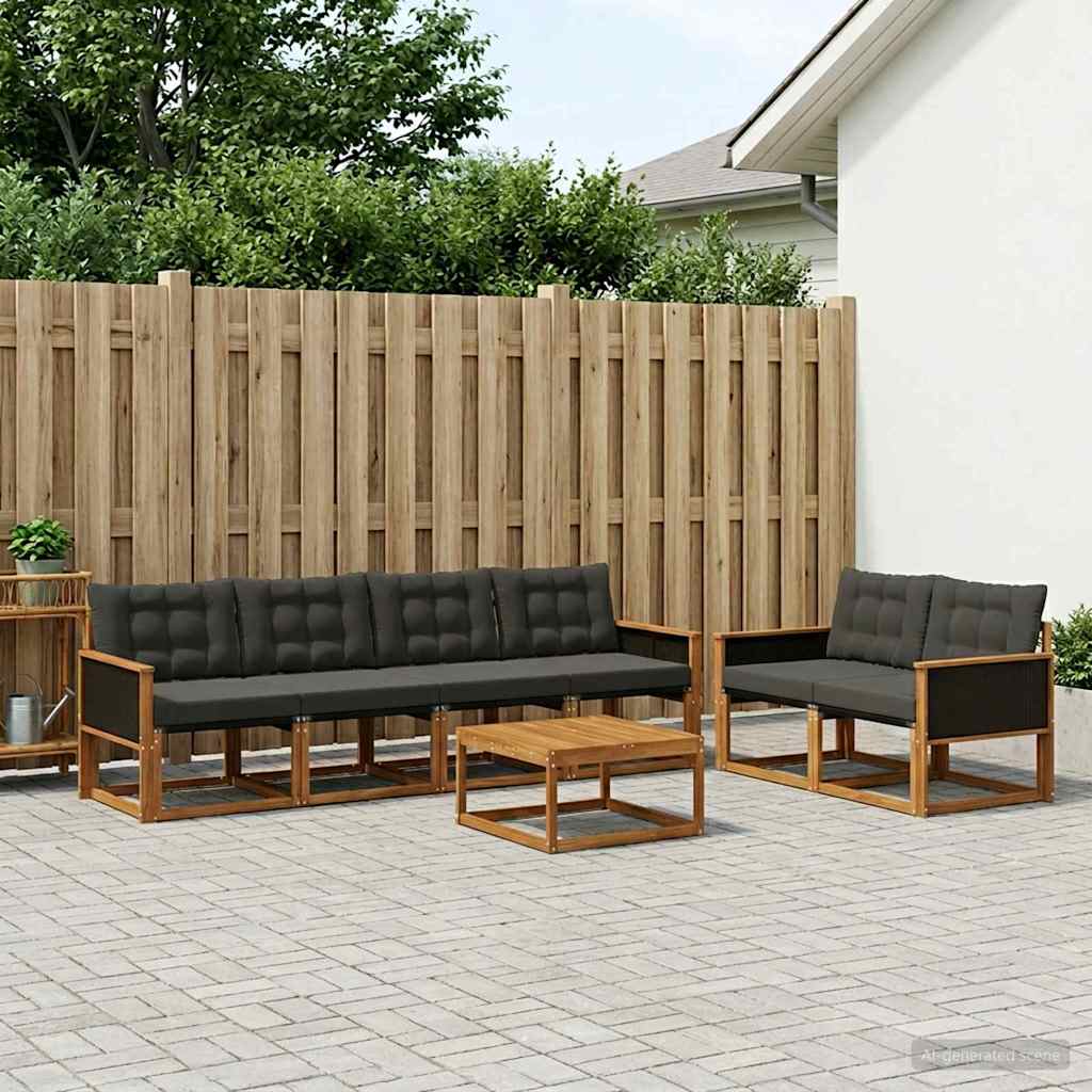 vidaXL Zestaw sof na zewnątrz z poduszką 7 pcs Naturalny i czarny