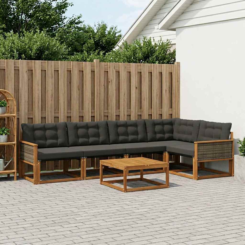 vidaXL Zestaw sof na zewnątrz z poduszką 7 pcs Naturalny i czarny
