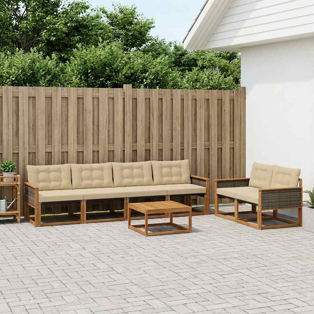 vidaXL Zestaw sof na zewnątrz z poduszką 7 pcs Naturalny i Beżowy