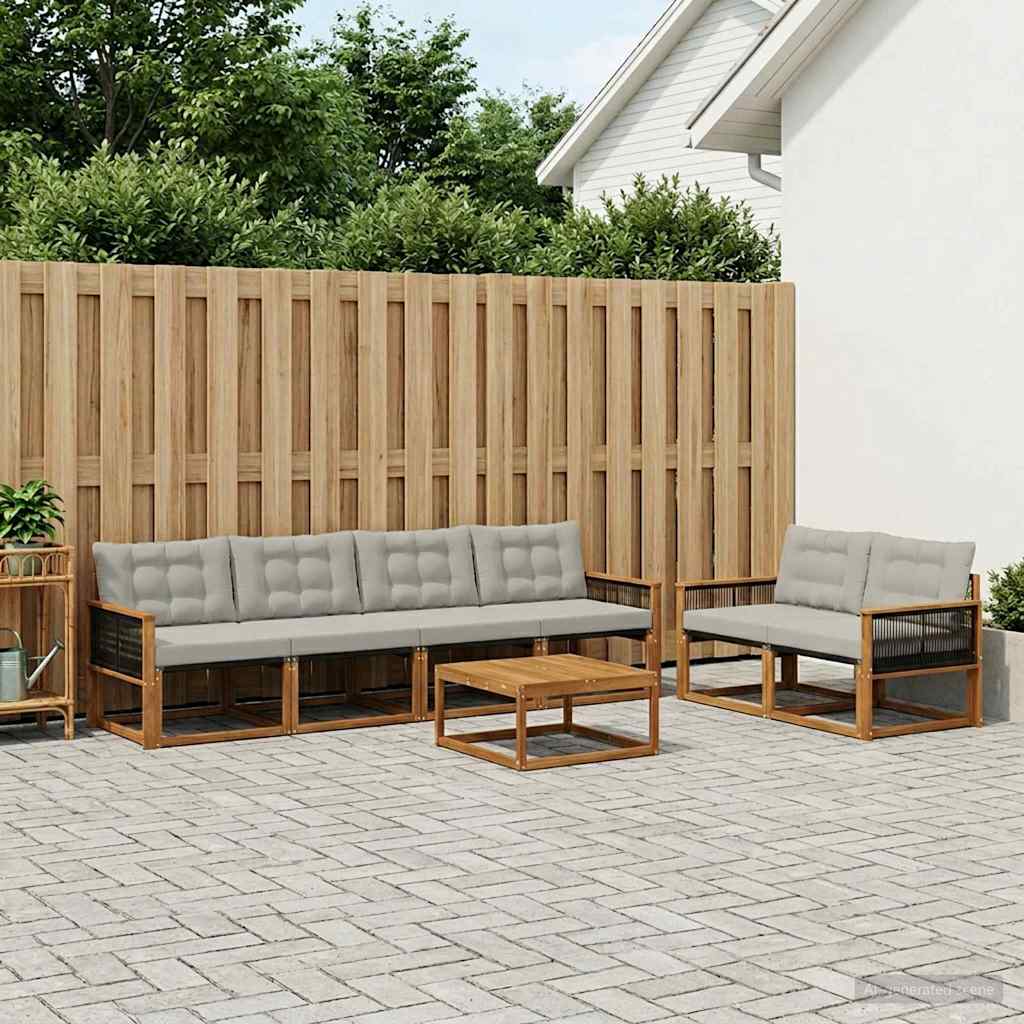 vidaXL Zestaw sof na zewnątrz z poduszką 7 pcs Naturalny i jasnoszary