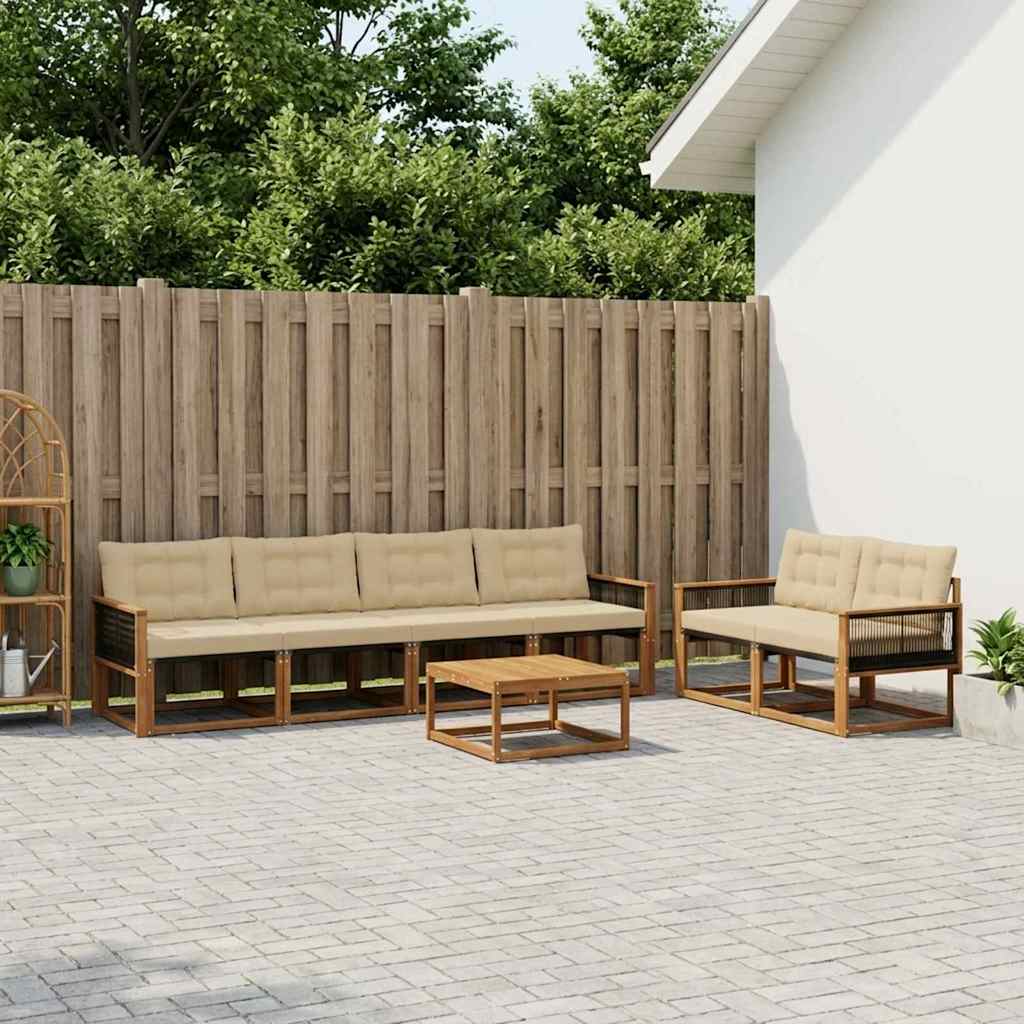 vidaXL Zestaw sof na zewnątrz z poduszką 7 pcs Naturalny i Beżowy