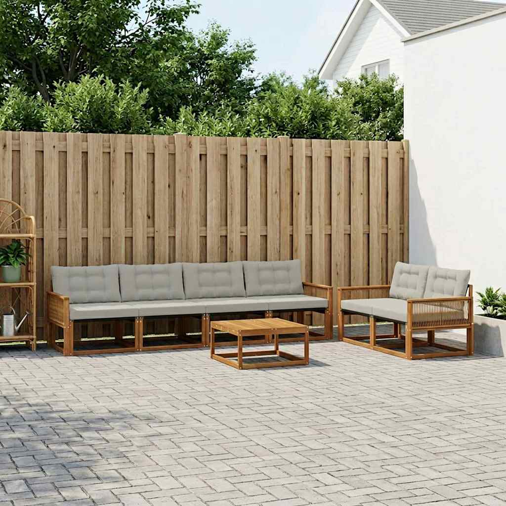 vidaXL Zestaw sof na zewnątrz z poduszką 7 pcs Naturalny i jasnoszary