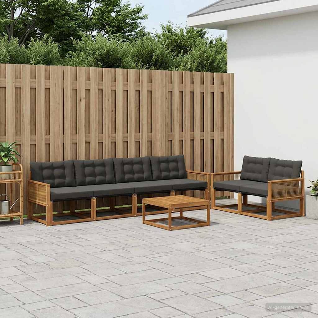 vidaXL Zestaw sof na zewnątrz z poduszką 7 pcs Naturalny i czarny