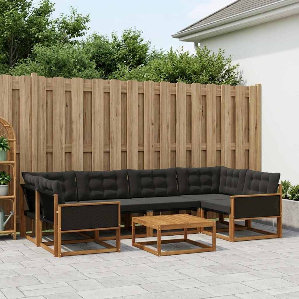 vidaXL Zestaw sof na zewnątrz z poduszką 7 pcs Naturalny i czarny