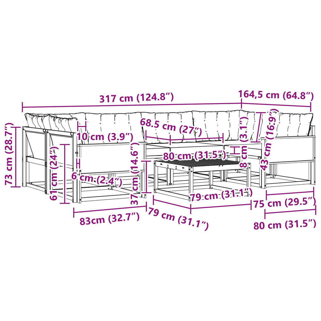 vidaXL Zestaw sof na zewnątrz z poduszką 7 pcs Naturalny i czarny