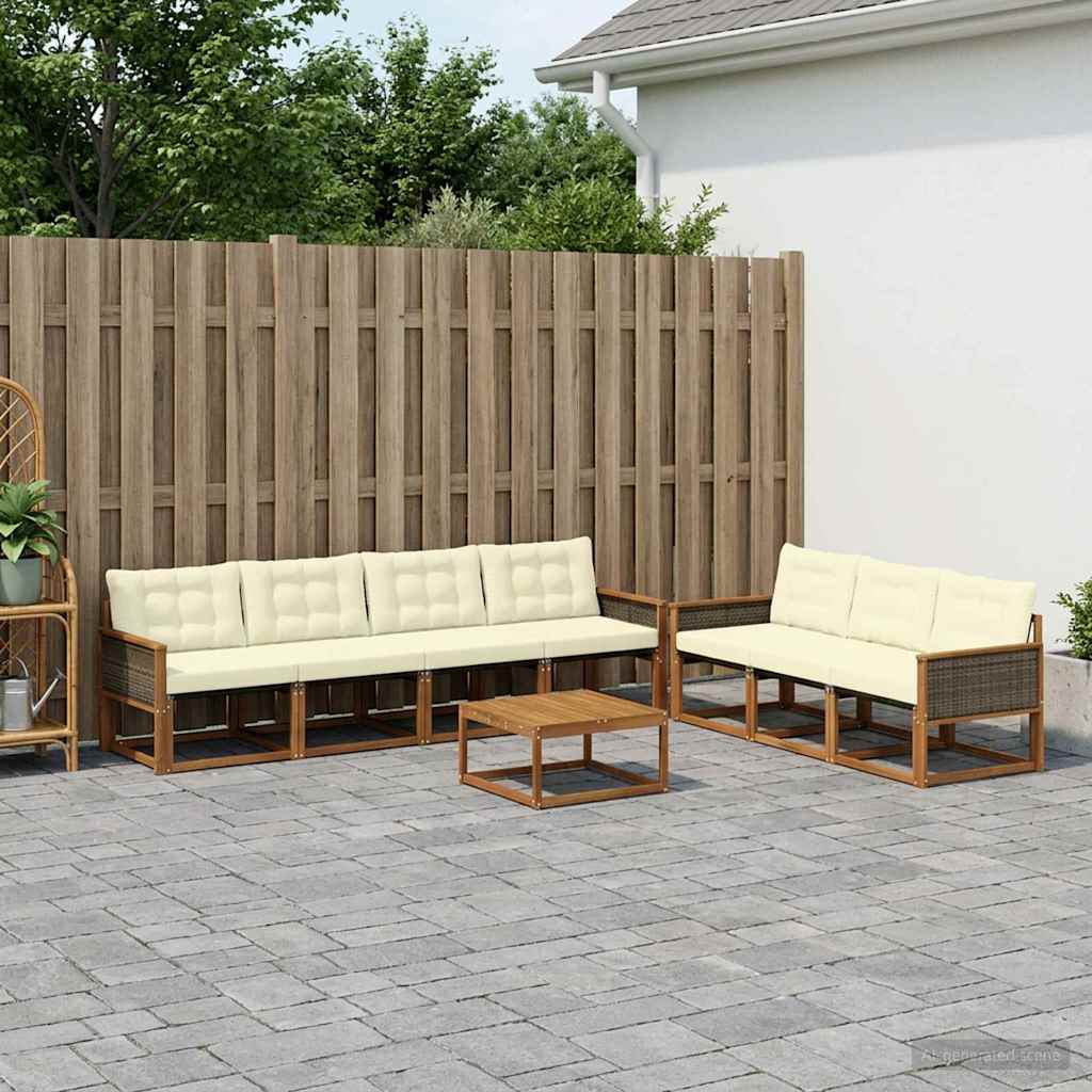 vidaXL Zestaw sof na zewnątrz z poduszką 8 pcs Naturalny i Kremowy