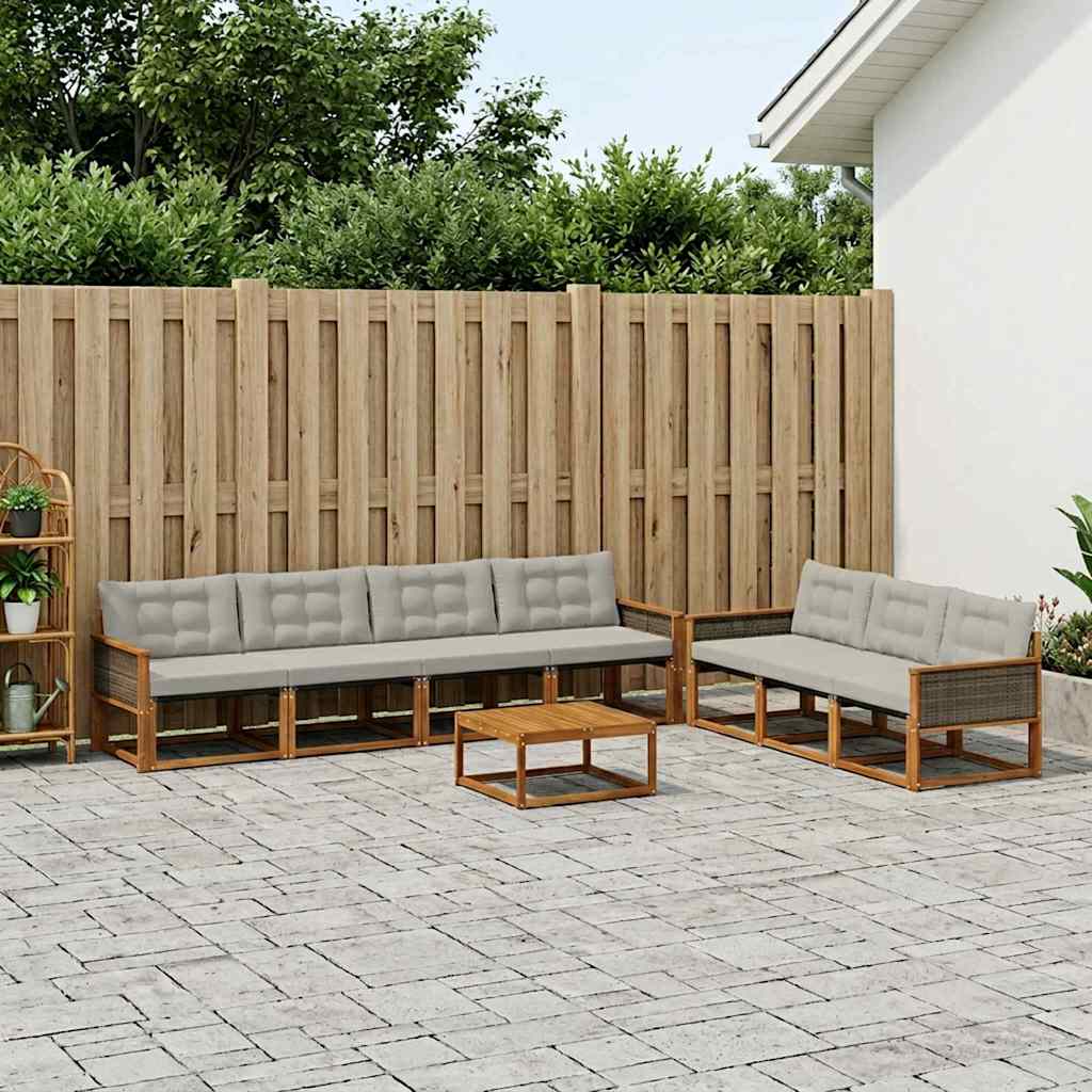 vidaXL Zestaw sof na zewnątrz z poduszką 8 pcs Naturalny i jasnoszary