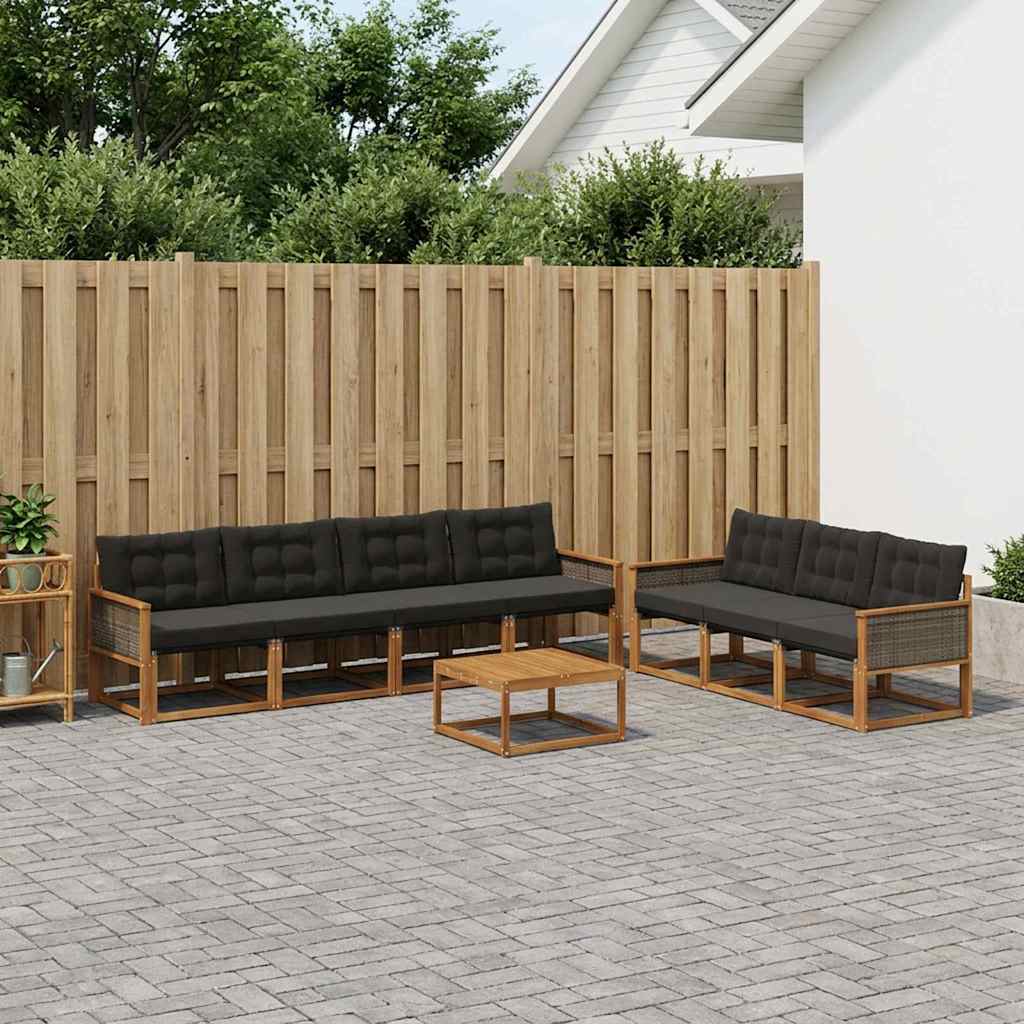 vidaXL Zestaw sof na zewnątrz z poduszką 8 pcs Naturalny i czarny