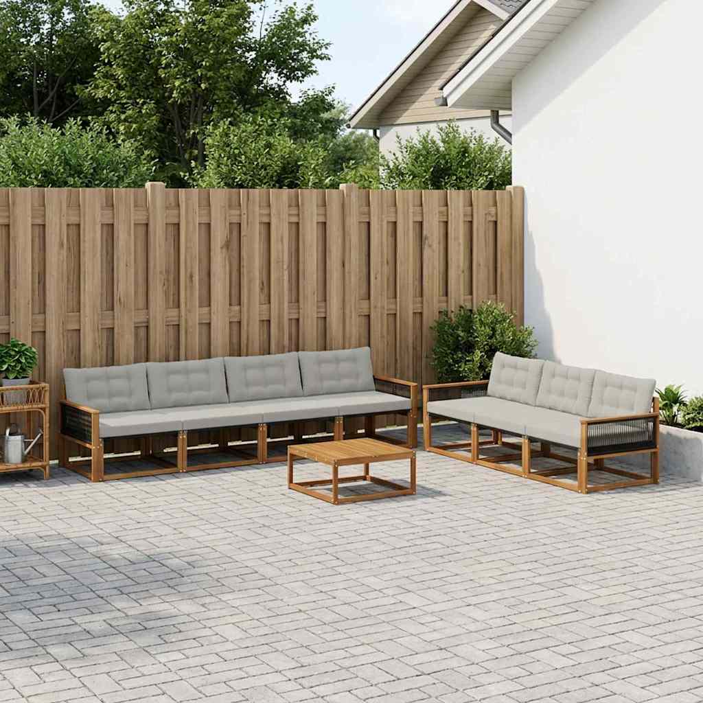vidaXL Zestaw sof na zewnątrz z poduszką 8 pcs Naturalny i jasnoszary