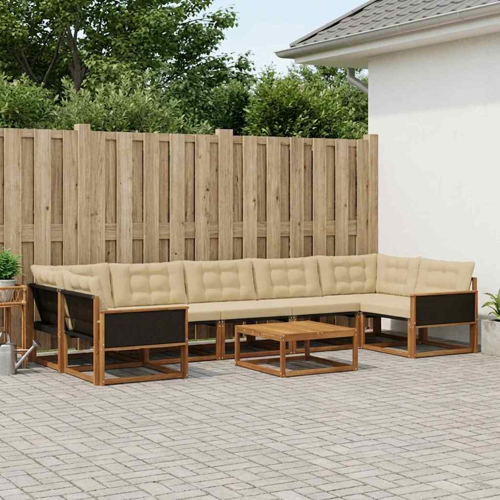 vidaXL Zestaw sof na zewnątrz z poduszką 8 pcs Naturalny i Beżowy