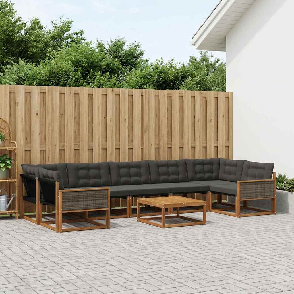vidaXL Zestaw sof na zewnątrz z poduszką 8 pcs Naturalny i czarny