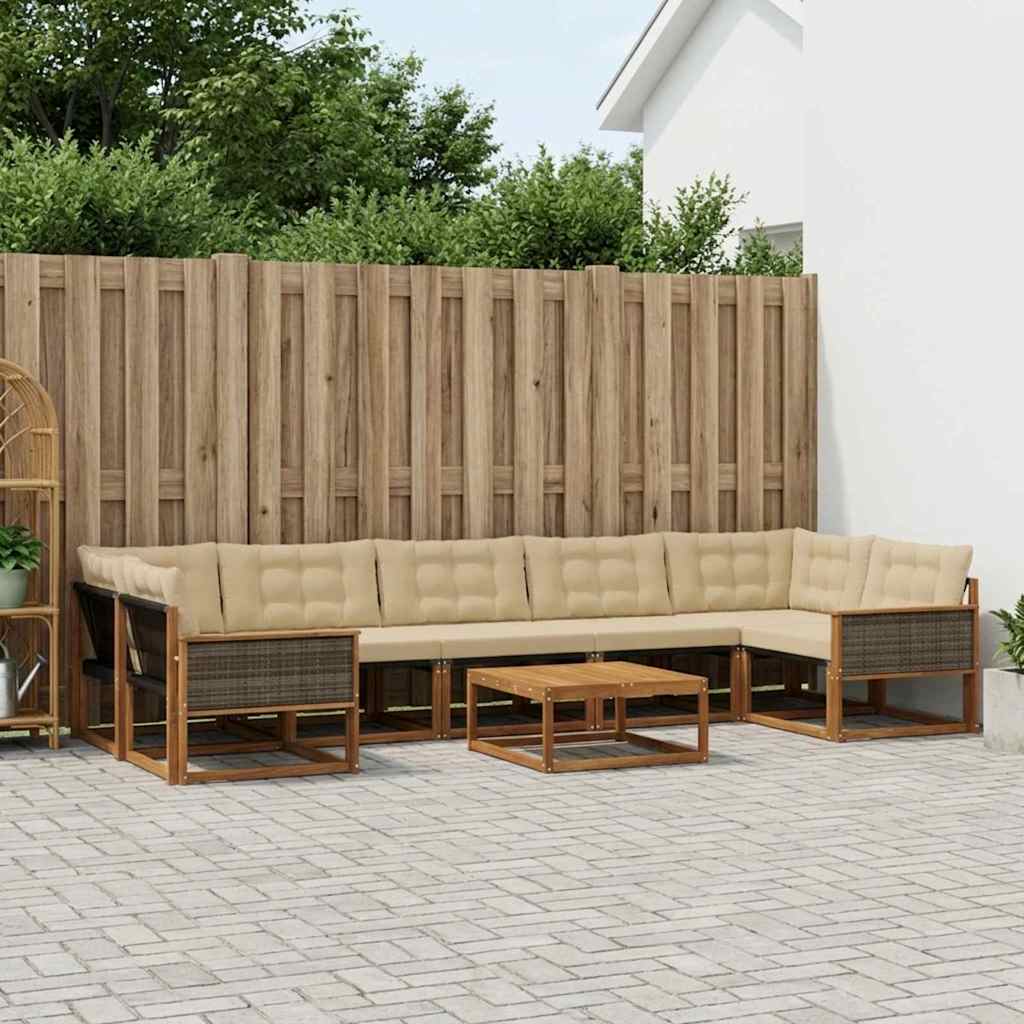 vidaXL Zestaw sof na zewnątrz z poduszką 8 pcs Naturalny i Beżowy