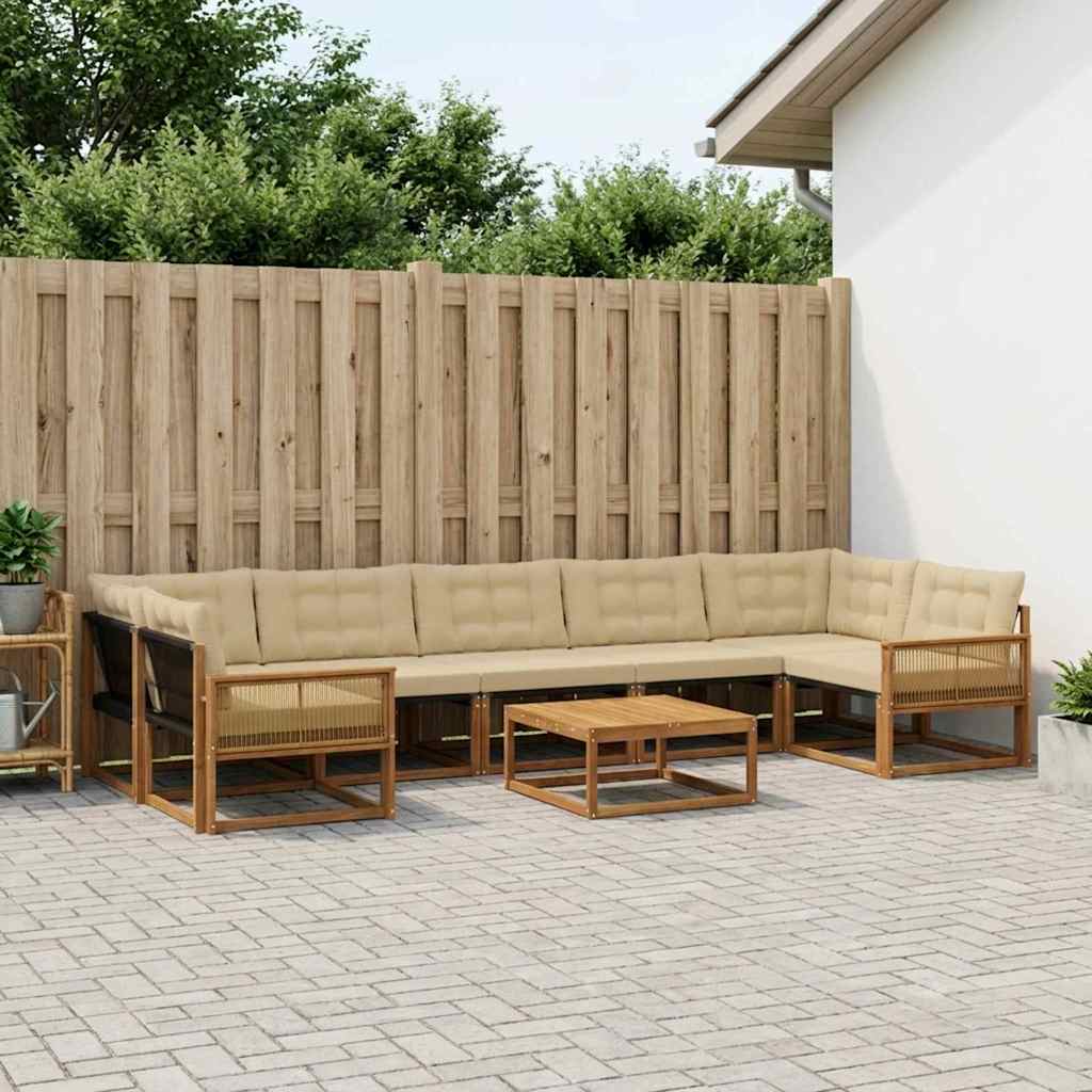 vidaXL Zestaw sof na zewnątrz z poduszką 8 pcs Naturalny i Beżowy