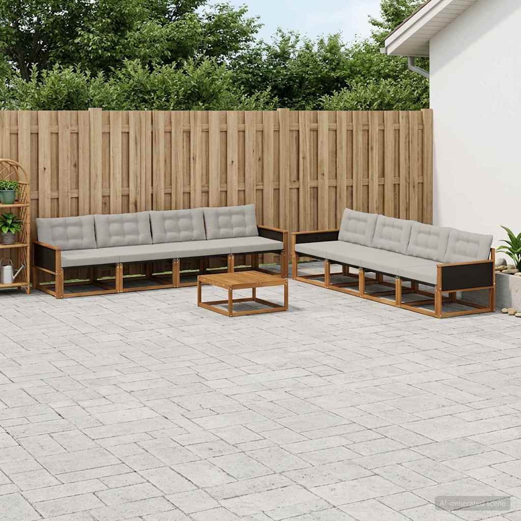 vidaXL Zestaw sof na zewnątrz z poduszką 9 pcs Naturalny i jasnoszary