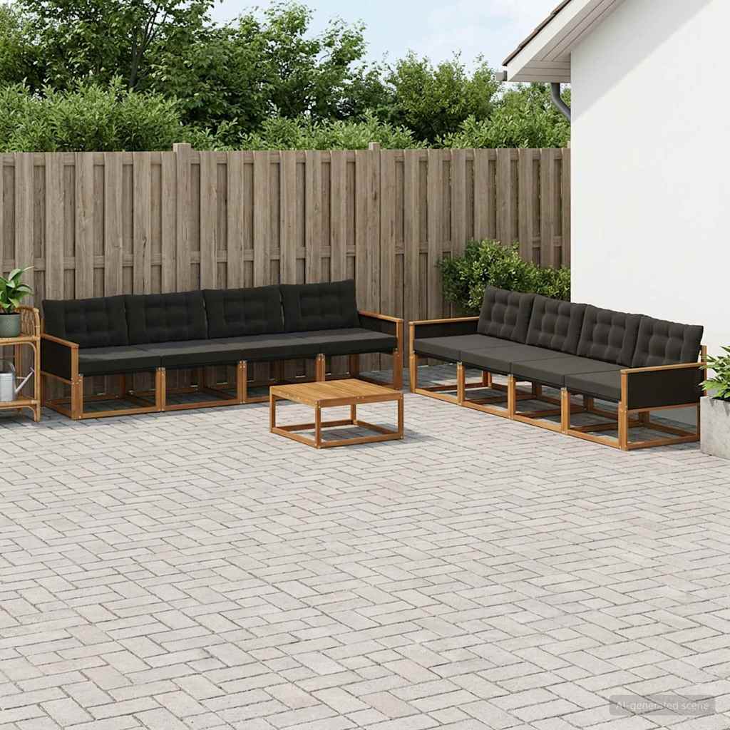 vidaXL Zestaw sof na zewnątrz z poduszką 9 pcs Naturalny i czarny