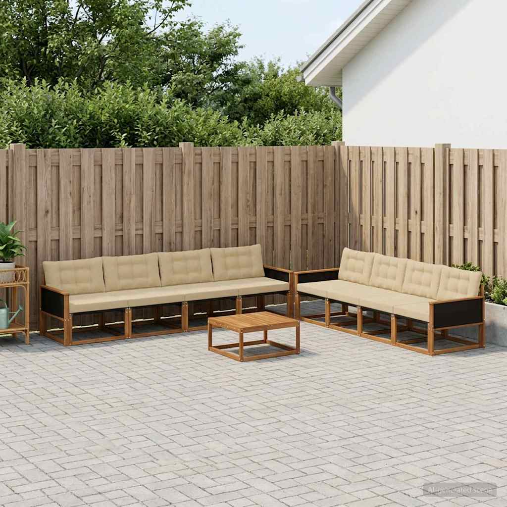 vidaXL Zestaw sof na zewnątrz z poduszką 9 pcs Naturalny i Beżowy