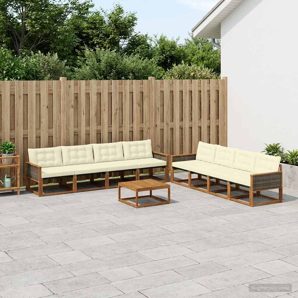 vidaXL Zestaw sof na zewnątrz z poduszką 9 pcs Naturalny i Kremowy