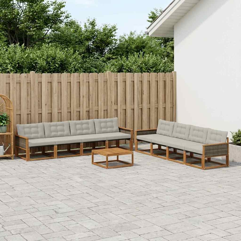 vidaXL Zestaw sof na zewnątrz z poduszką 9 pcs Naturalny i jasnoszary