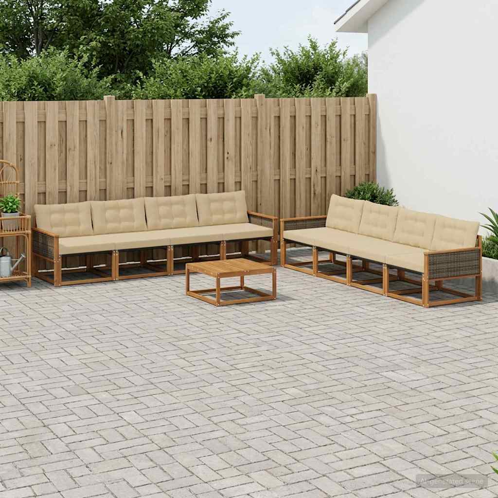 vidaXL Zestaw sof na zewnątrz z poduszką 9 pcs Naturalny i Beżowy