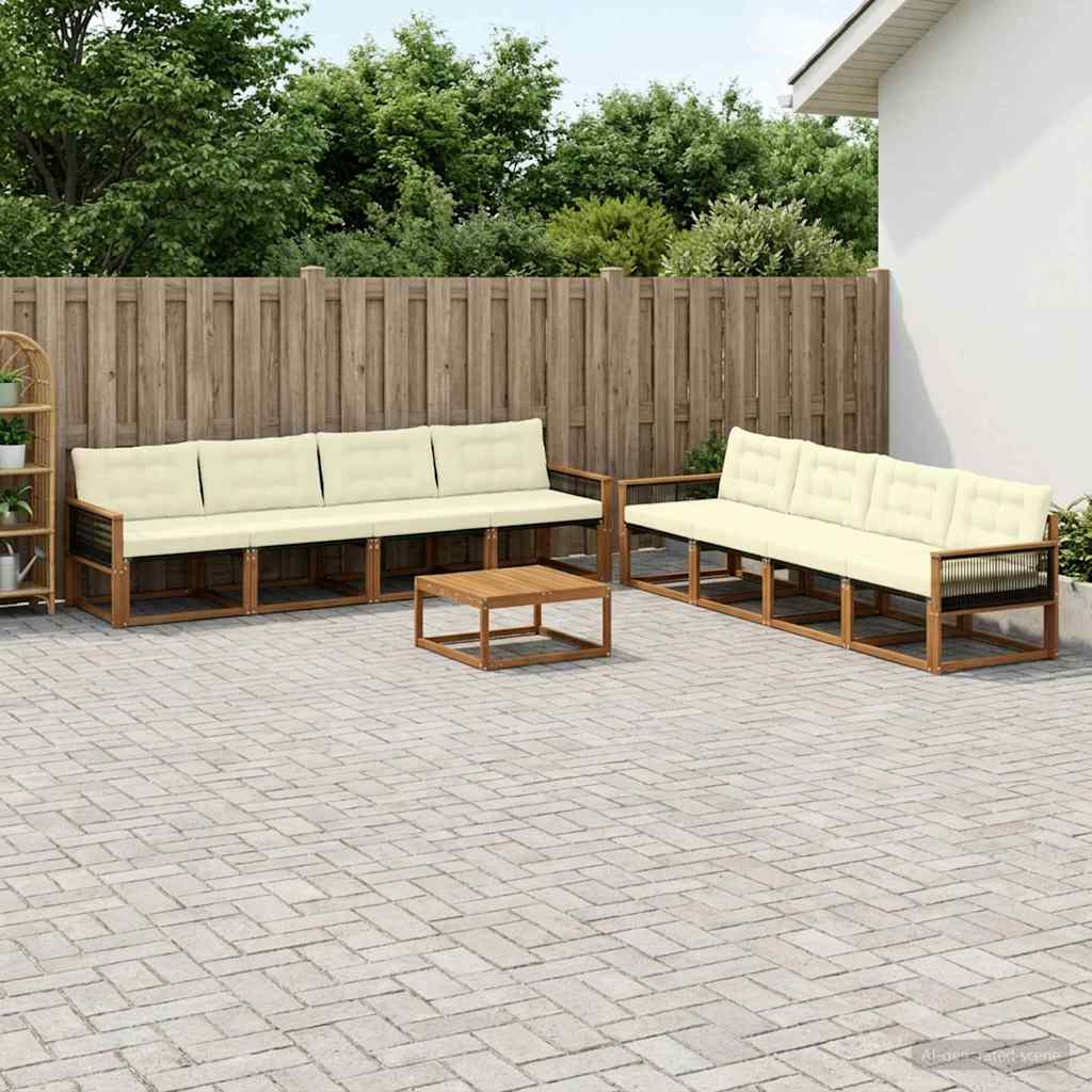 vidaXL Zestaw sof na zewnątrz z poduszką 9 pcs Naturalny i Kremowy