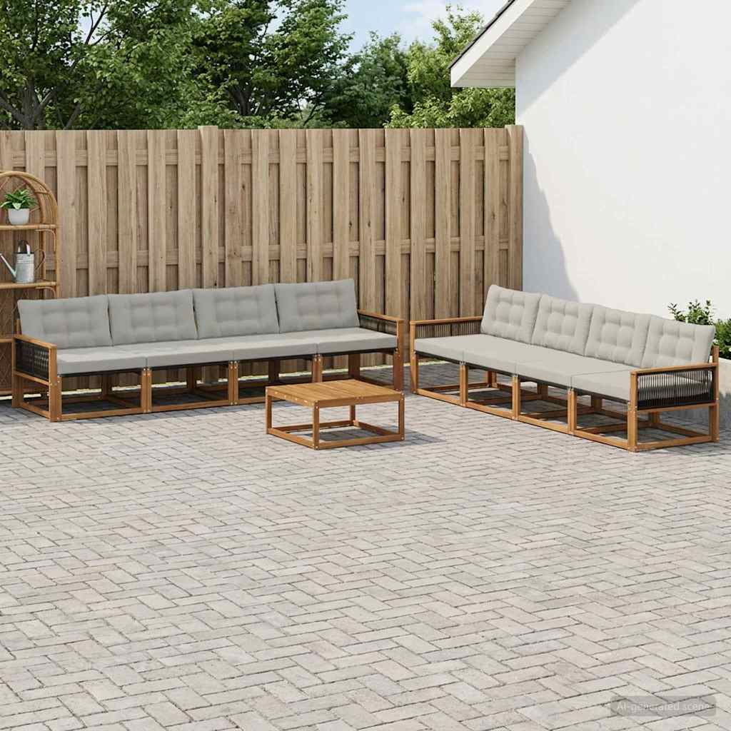 vidaXL Zestaw sof na zewnątrz z poduszką 9 pcs Naturalny i jasnoszary