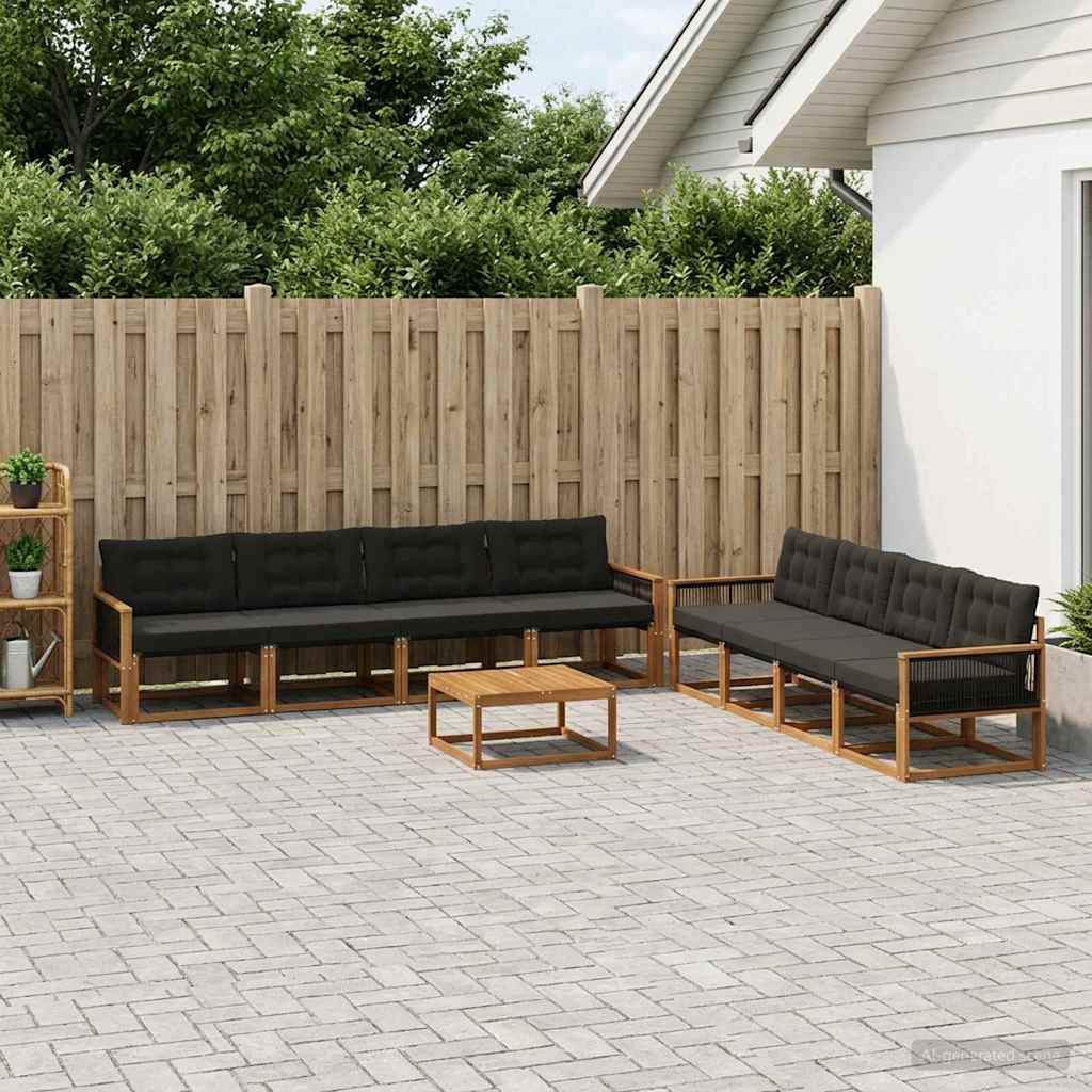 vidaXL Zestaw sof na zewnątrz z poduszką 9 pcs Naturalny i czarny