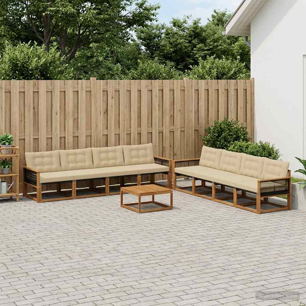 vidaXL Zestaw sof na zewnątrz z poduszką 9 pcs Naturalny i Beżowy